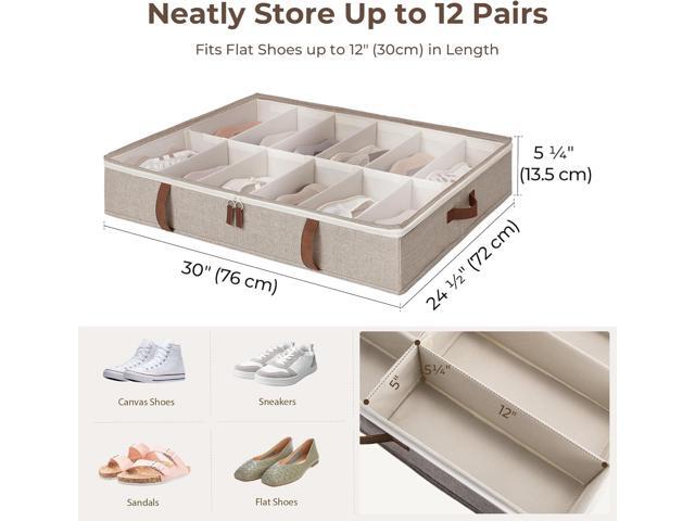 StorageWorks Under Bed Shoe Storage Organizer, Underbed Shoes Container with Adjustable Dividers, Shoe Storage Basket with Cover, Brown, 2-Pack,...