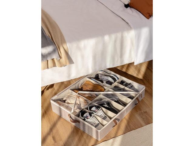 StorageWorks Under Bed Shoe Storage Organizer, Underbed Shoes Container with Adjustable Dividers, Shoe Storage Basket with Cover, Brown, 2-Pack,...