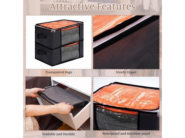 6 Pcs Clear Storage Bags Zippered Plastic Clothes Containers Case Fabric Blanket Organizer Large Storage Bins with Handles for Bedding Sheets...