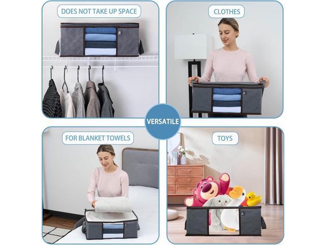 VENO 3 Pack Medium Clothes Storage Bag Organizer with Reinforced Handle Thick Fabric for Comforters, Blankets, Bedding, Foldable with Sturdy...