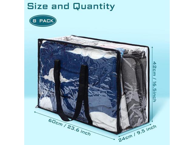 8 Pcs Clear Zippered Storage Bags Closet Organizer Vinyl Bag with Reinforced Handle Clothes Storage Organizer Transparent Moving Bags Totes for...