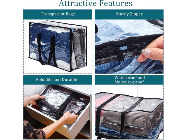 8 Pcs Clear Zippered Storage Bags Closet Organizer Vinyl Bag with Reinforced Handle Clothes Storage Organizer Transparent Moving Bags Totes for...