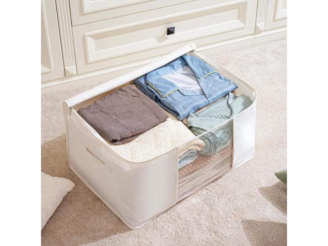 TYEERS Large Storage Bags with Zipper and Clear Window, Cotton Blended Fabric Storage Containers for Seasonal Clothes and Bedding, 23.6x15.7x13.8...