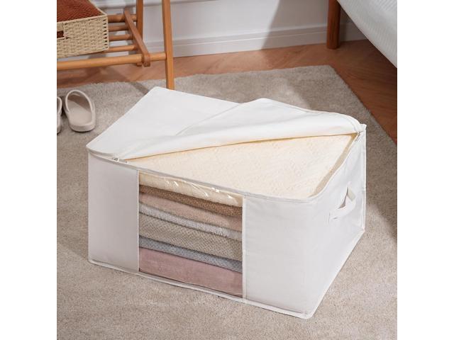 TYEERS Large Storage Bags with Zipper and Clear Window, Cotton Blended Fabric Storage Containers for Seasonal Clothes and Bedding, 23.6x15.7x13.8...