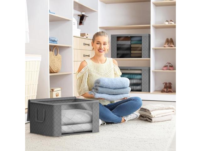 Sorbus Foldable Storage Bag Organizers, Large Clear Window & Carry Handles, Great for Clothes, Blankets, Closets, Bedrooms, and more (6 Pack, Gray)