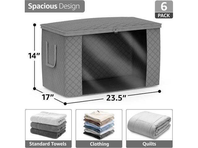 Sorbus Foldable Storage Bag Organizers, Large Clear Window & Carry Handles, Great for Clothes, Blankets, Closets, Bedrooms, and more (6 Pack, Gray)