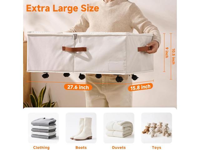 60L Large Under Bed Storage with Wheels Pack of 2, Underbed Shoe Container Bin with Clear Lid Cover, 10.5 Inches Rolling Under Bed Drawer Storage...