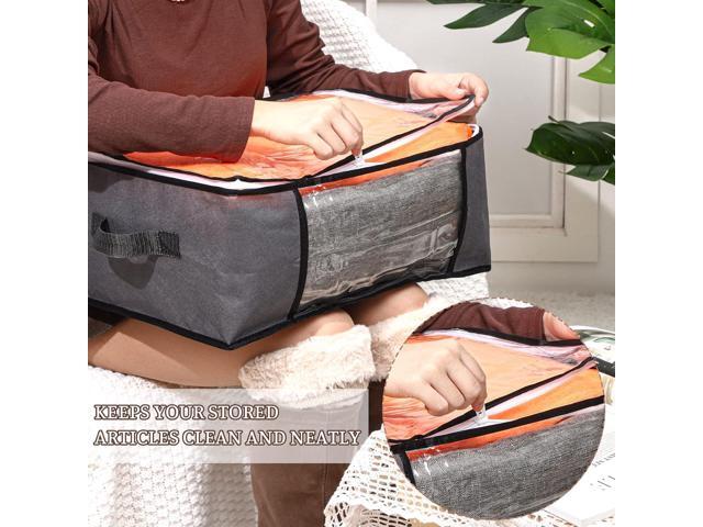 6 Pcs Clear Storage Bags Zippered Plastic Clothes Containers Case Fabric Blanket Organizer Large Storage Bins with Handles for Bedding Sheets...
