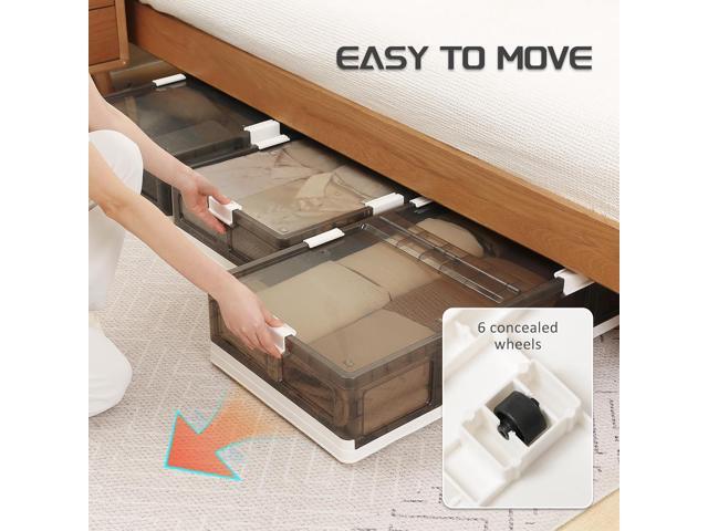 2-Pack Under Bed Storage Containers with Wheels - Stackable, Foldable Plastic Storage Boxes with Lids for Clothes, Shoes, Blankets - Perfect for...