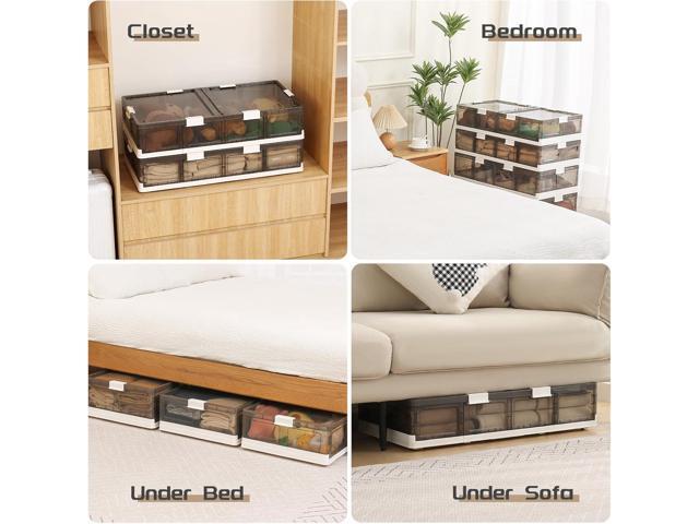 2-Pack Under Bed Storage Containers with Wheels - Stackable, Foldable Plastic Storage Boxes with Lids for Clothes, Shoes, Blankets - Perfect for...