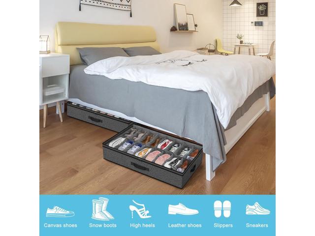 2 Pack Under Bed Shoe Storage Organizer for Closet, Fits Total 32 Pairs Foldable Underbed Shoes Containers Boxes Under the Bed Storage Bedding with...