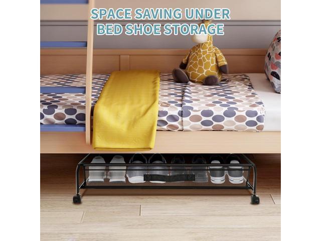 Under Bed Shoe Storage with Wheels, Space Saving Shoe Organizer with Sturdy Metal Frame & Breathable Mesh, Suitable Under the Bed, Sofa and Desk, 2...