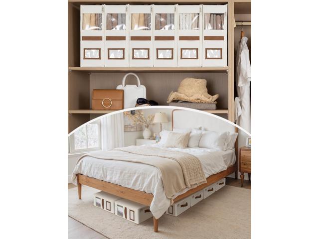 StorageWorks 6-Pack Bed Sheet Organizers and Storage, Foldable Bedsheet Holder for Linen Closet, Bedding Container with Handle, Beige, 15' D x...