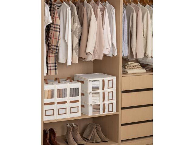 StorageWorks 6-Pack Bed Sheet Organizers and Storage, Foldable Bedsheet Holder for Linen Closet, Bedding Container with Handle, Beige, 15' D x...