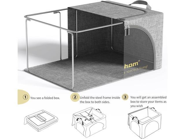 Clothes Storage Bins with Lids, 3 Pack Foldable Fabric Storage Bins with Metal Frame, Linen Closet Organizers and Storage Box With Clear Window and...