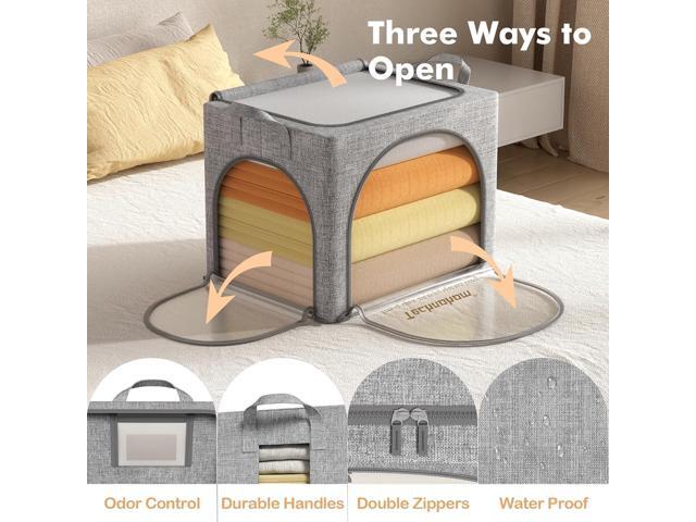 Clothes Storage Bins with Lids, 3 Pack Foldable Fabric Storage Bins with Metal Frame, Linen Closet Organizers and Storage Box With Clear Window and...