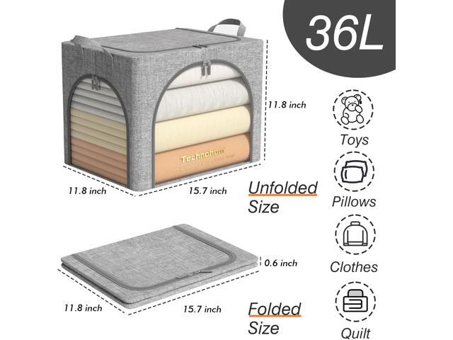 Clothes Storage Bins with Lids, 3 Pack Foldable Fabric Storage Bins with Metal Frame, Linen Closet Organizers and Storage Box With Clear Window and...