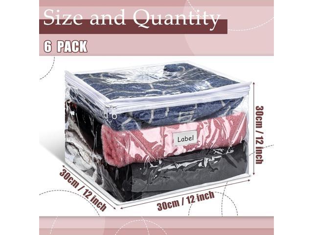 Hoolerry 6 Pieces Sweater Storage Bags Plastic Clear PVC Clothes Storage Bags with Zipper and Label for Blankets Clothes Closet Quilt Pillow Bed...