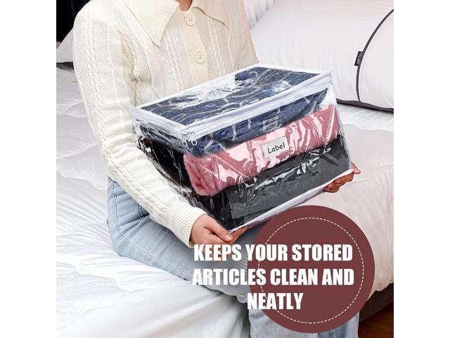 Hoolerry 6 Pieces Sweater Storage Bags Plastic Clear PVC Clothes Storage Bags with Zipper and Label for Blankets Clothes Closet Quilt Pillow Bed...