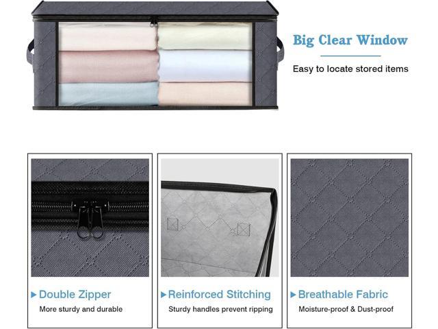 HomeHacks Storage 4-Pack Clothes Organizer Storage Bags Foldable Storage Box with Large Clear Window Sturdy Handles for Closet, Dorm, Pillows,...
