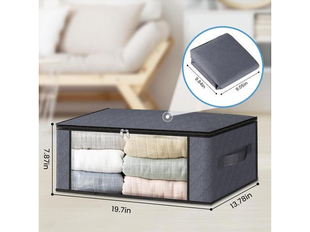 HomeHacks Storage 4-Pack Clothes Organizer Storage Bags Foldable Storage Box with Large Clear Window Sturdy Handles for Closet, Dorm, Pillows,...
