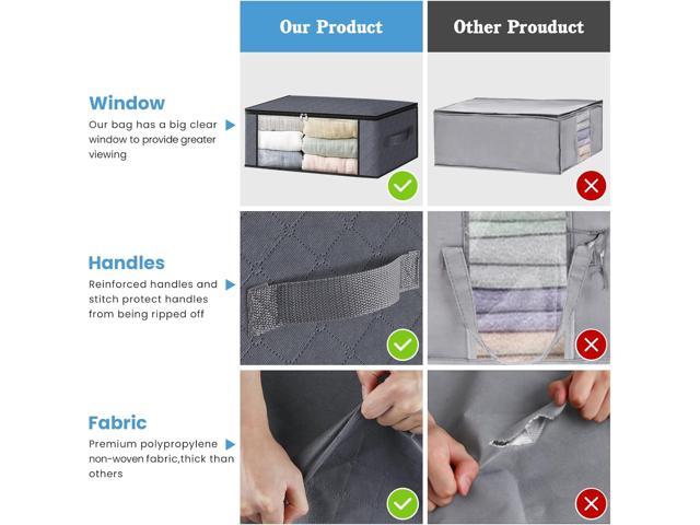 HomeHacks Storage 4-Pack Clothes Organizer Storage Bags Foldable Storage Box with Large Clear Window Sturdy Handles for Closet, Dorm, Pillows,...