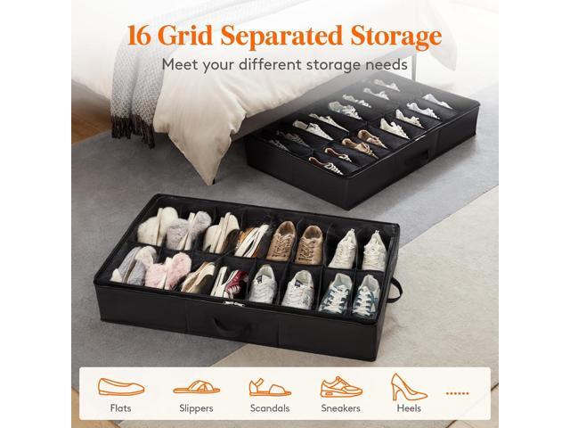 Lifewit Under Bed Shoe Storage Organizer 4 Pack(16 Pairs), 4.3' Tall Fabric Shoes Container Box, Foldable Closet Shoe Bag with 2 Reinforced Handles...