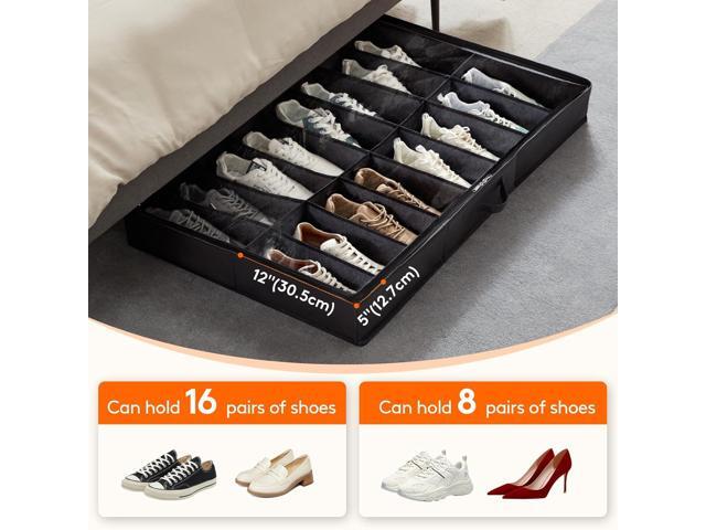 Lifewit Under Bed Shoe Storage Organizer 4 Pack(16 Pairs), 4.3' Tall Fabric Shoes Container Box, Foldable Closet Shoe Bag with 2 Reinforced Handles...
