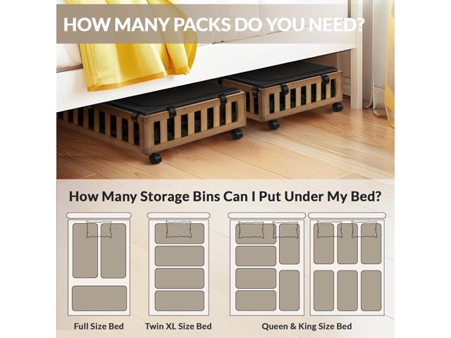 2 Pack Bamboo Under Bed Storage with Wheels, 39x20x7.8 Lager Under Bed Storage Containers (Brown)