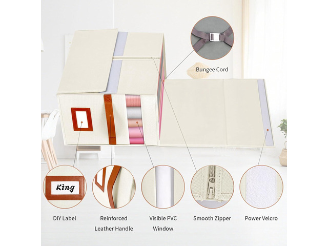 Extra Large Bed Sheet Organizer, 2 Pack Foldable Linen Closet Organizer and Storage with Oxford Fabric, Clear PVC Window & Leather Handle Storage...
