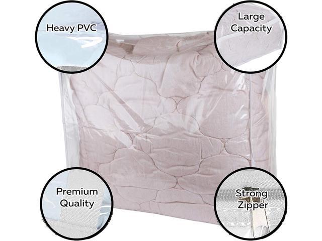 Set of 2 With Handles, Zippered Clear Vinyl Storage Bags 24x20x11 Inch, Organizer for Clothes, Space Saver PVC Comforter Clear Storage Bags for...