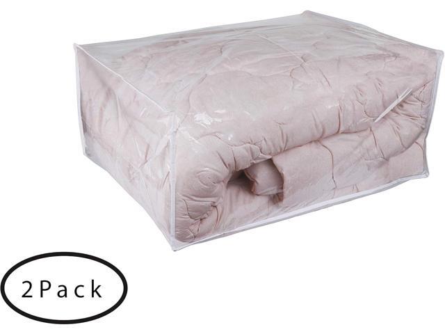 Set of 2 With Handles, Zippered Clear Vinyl Storage Bags 24x20x11 Inch, Organizer for Clothes, Space Saver PVC Comforter Clear Storage Bags for...