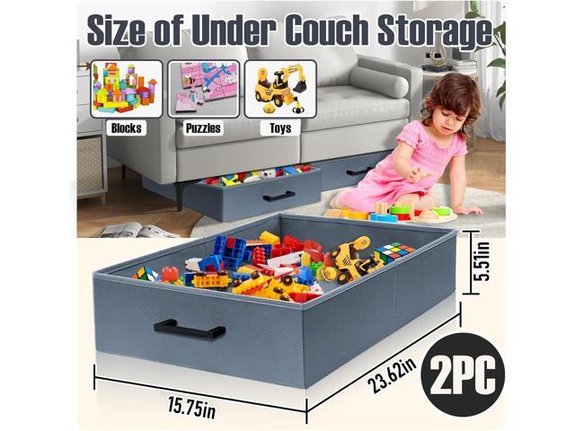 Foldable Under Sofa Storage - 2 Pack Under Couch Containers (23.62*15.75*5.51in) For Toys, Blocks, Puzzles, Plush Dolls, Books