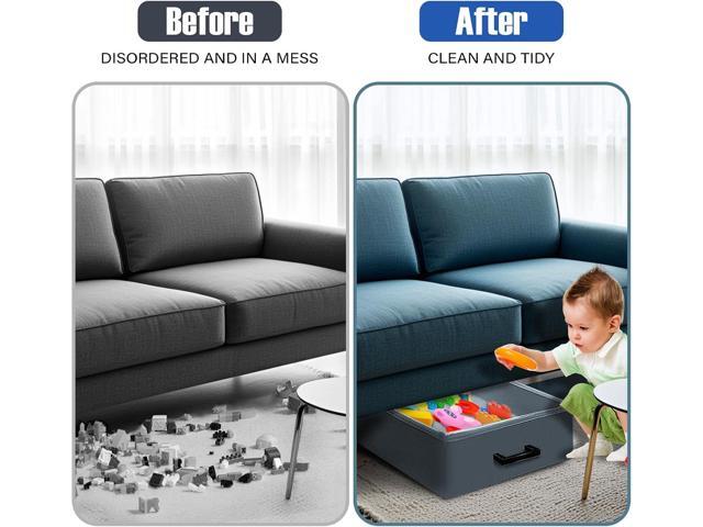 Foldable Under Sofa Storage - 2 Pack Under Couch Containers (23.62*15.75*5.51in) For Toys, Blocks, Puzzles, Plush Dolls, Books