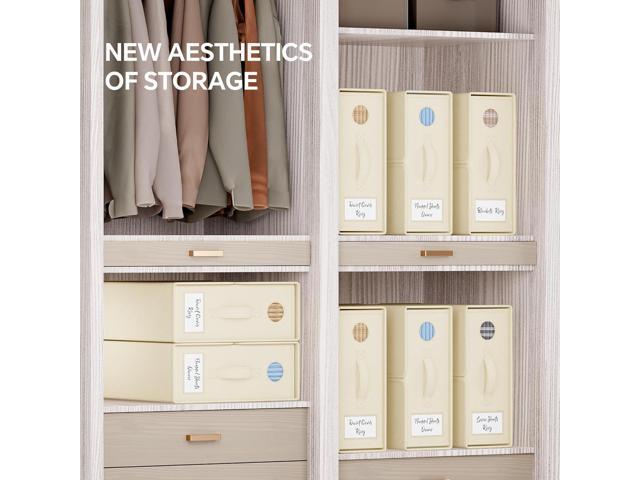 TRZZ 4-Pack Bed Sheet Organizers and Storage, Foldable Linen Bins with Window and Labels, Bedding Holder for Queen/King Duvet Covers, Keeps Bedding...
