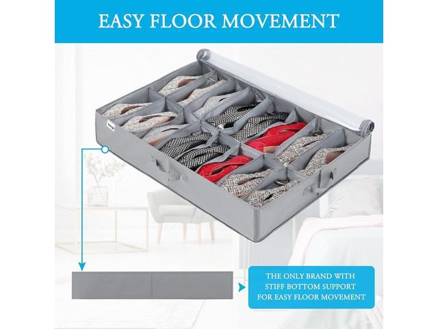 INAYA Under Bed Shoe Storage Organizer 2 Pack, Fits 32 Pairs, Large Underbed Shoe Box Storage Containers, Clear Foldable Shoes Organizer Under the...