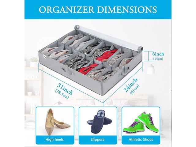 INAYA Under Bed Shoe Storage Organizer 2 Pack, Fits 32 Pairs, Large Underbed Shoe Box Storage Containers, Clear Foldable Shoes Organizer Under the...