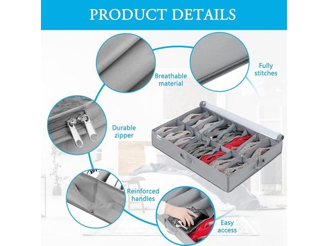 INAYA Under Bed Shoe Storage Organizer 2 Pack, Fits 32 Pairs, Large Underbed Shoe Box Storage Containers, Clear Foldable Shoes Organizer Under the...