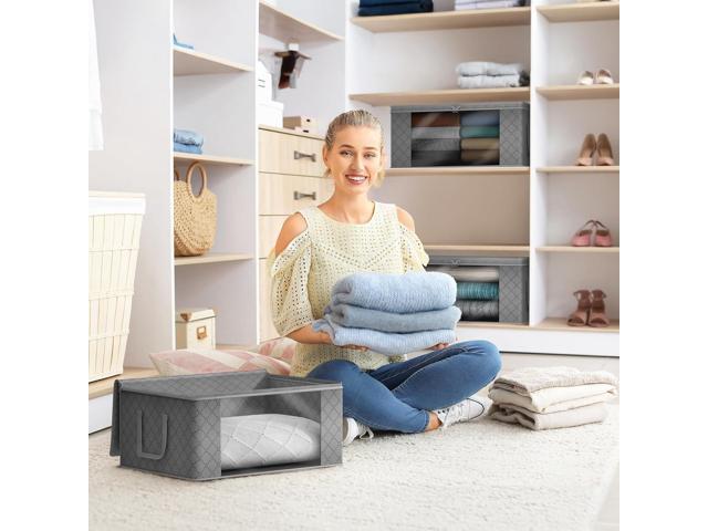 Sorbus Medium Clothes Storage Bags - Foldable Blanket Storage Bins for Organizing Bedroom, Closet, Clothing, Comforter, Organization with Clear...