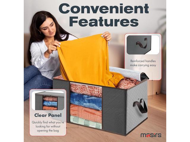 Masirs Storage Bags For Clothes - 6-Pack Collapsible Organizers for Blankets, Bedding & Clothes - Large 90L Zip Bags with Handles - Clear Durable...