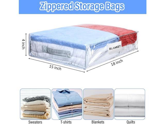Kenning Set of 20 Clear Vinyl Zippered Storage Bags for Sheet Organizer Plastic Sweater Bags with Handle Pocket for Bed Blanket Throw Pillow...