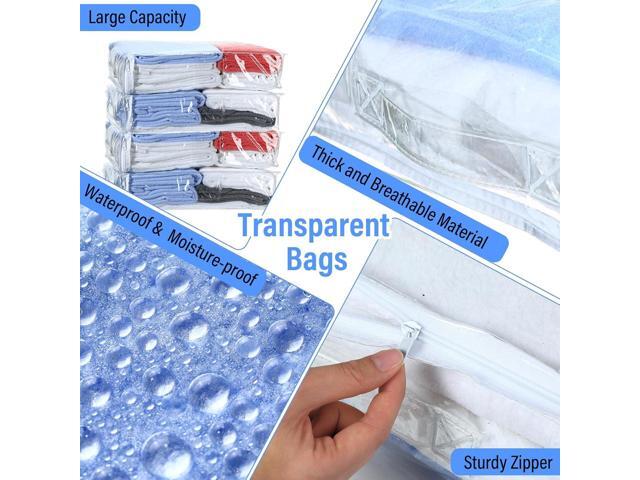 Kenning Set of 20 Clear Vinyl Zippered Storage Bags for Sheet Organizer Plastic Sweater Bags with Handle Pocket for Bed Blanket Throw Pillow...