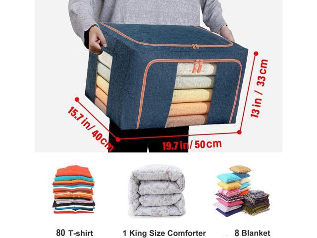 Clothes Storage Bags - Stackable Organizer with Foldable Shape Keeping Metal Frame, Zipper, Handles, Clear Window, Storage Container Box for...
