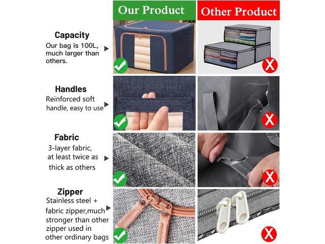 Clothes Storage Bags - Stackable Organizer with Foldable Shape Keeping Metal Frame, Zipper, Handles, Clear Window, Storage Container Box for...