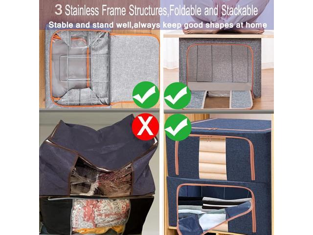 Clothes Storage Bags - Stackable Organizer with Foldable Shape Keeping Metal Frame, Zipper, Handles, Clear Window, Storage Container Box for...
