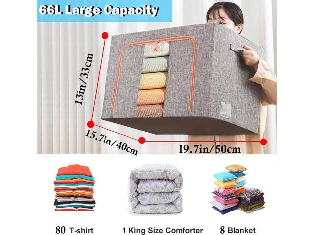Clothes Storage Organizer - Stackable Storage Bags with Foldable Metal Frame, Zipper, Handles, Clear Window, Storage Container Box for Blanket...