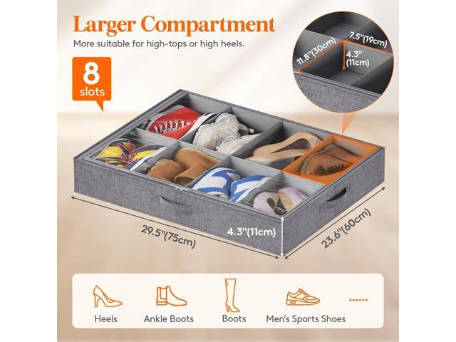 Lifewit Under Bed Shoe Storage Organizer Fits 8 Pair Sneakers, 4.3 Inches Tall Sturdy Structure Ultra Thick Fabic Sneaker Storage, Foldable...