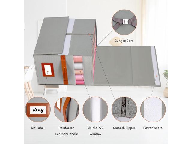 Extra Large Bed Sheet Organizer, 2 Pack Foldable Sheet Organizers and Storage with Oxford Fabric, Clear PVC Window & Leather Handle Storage for...