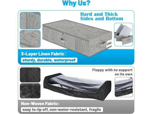 Under Bed Storage Container Bins 2 Pack, Low Profile Foldable Underbed Clothes Storage Organizer W/ Ultra Thick Fabric and Sturdy Bottom/Sides,...
