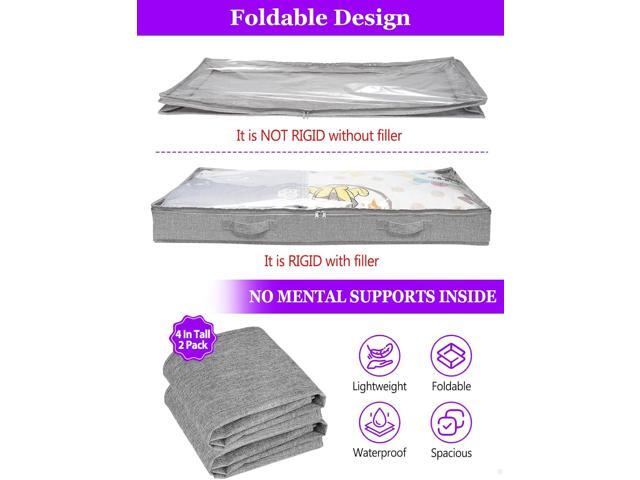 Under Bed Storage, Below 4 Inches High Underbed Storage Containers Low Profile, NO STRUCTURE, Foldable Shallow Storage Bags Bins Organizer Clothes...